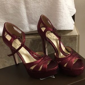Wine Jessica Simpson shimmery heels